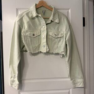 $5 ship! Zara Light Green Cropped Denim Jacket - XS
